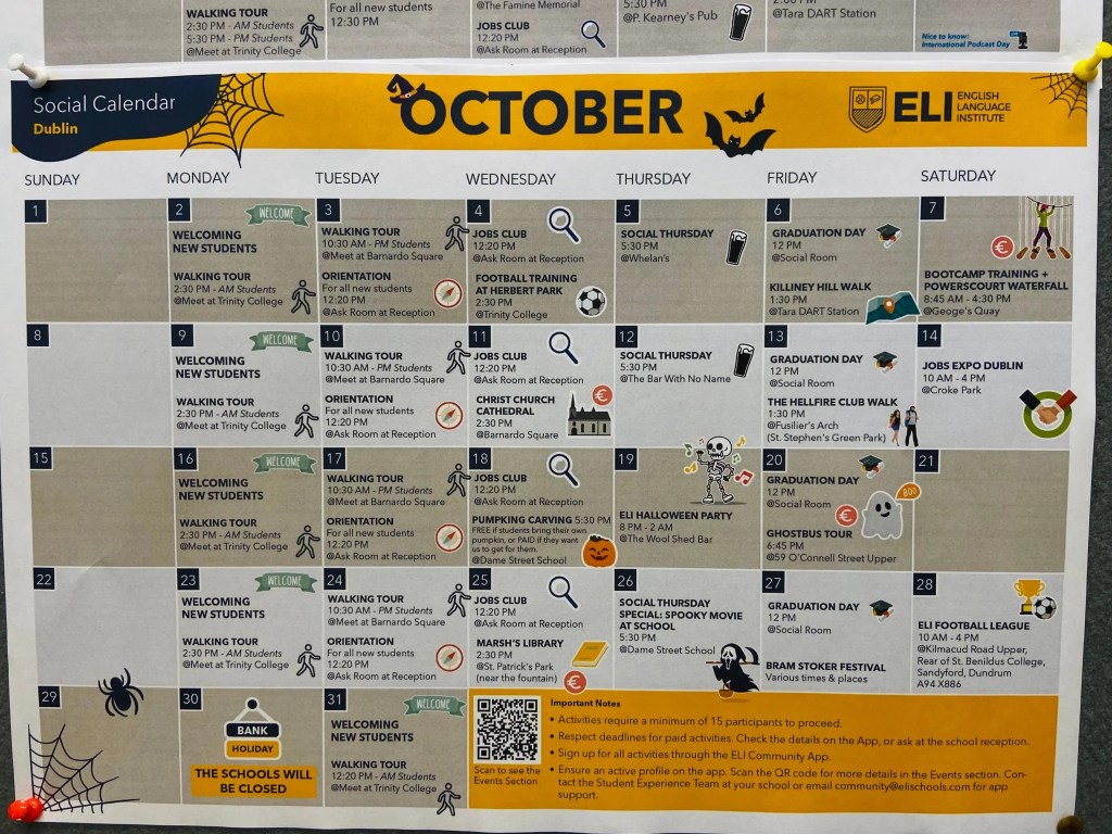 ELI每月課程行事曆